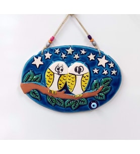 Seramik Aşık Baykuşlar Nazarlık Dekor ve Duvar Süsü 33x23 cm