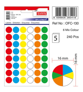 EV-OFİS NOKTA ETİKET 16MM 6 RENK 240 ETİKET