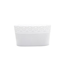 Fidanistanbul Dantel Desenli Oval Saksı, 3,7 Litre, 2 Adet (Beyaz)