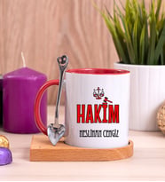 Hakim Ahşap Altlıklı Kırmızı Kupa Bardak