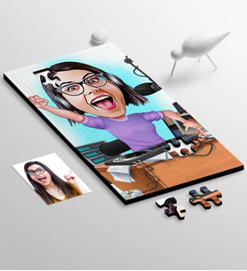 BK Gift Kişiye Özel Bayan Radyocu Karikatür 48 Parça Ahşap Puzzle  1