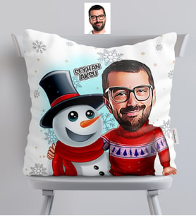 BK Gift Kişiye Özel Yılbaşı Temalı Bay Karikatürlü  Yastık - 5