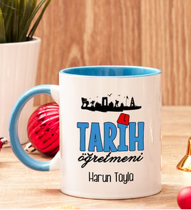 Tarih Öğretmenine Hediye İçi Ve Kulpu Renkli Kupa Bardak
