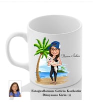 Kişiye Özel İsimli Fotoğraflı Karikatür Beyaz Kupa