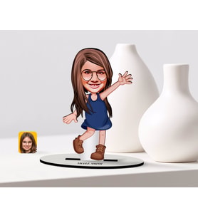BK Gift Kişiye Özel Kız Çocuk Karikatürlü Ahşap Biblo Model-4 (Beyaz)