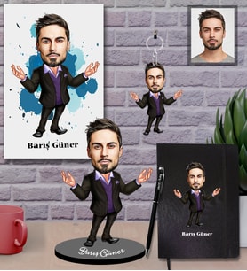 Kişiye Özel Patron Karikatürlü 5 li Hediye Seti Bay-8