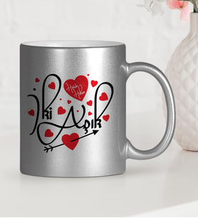 BK Gift Kişiye Özel Sevgililer Günü Temalı Gümüş Yaldızlı Kupa Bardak  19