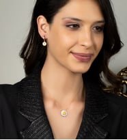 Gümüş Mineli Papatya Çiçeği Tasarım Kolye - Küpe Set (Rose)