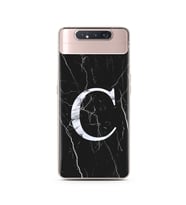 Samsung A70 Siyah Mermer Harf Tasarımlı Telefon Kılıfı C-Harfi 