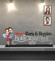 Kişiye Özel Sevgili Karikatürlü Kolay Yetişmiyor Ahşap Biblo Model-9