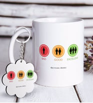 BK Gift Kişiye Özel Bad Good Excellent Beyaz Kupa ve Anahtarlık Hediye Seti-2 (Model 1)