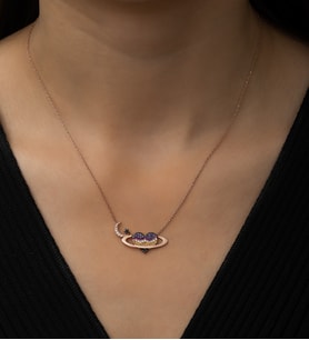 Papatya Silver Satürn Kuşaklı Kalp Ay Yıldız Bayrak Kolye