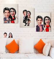 BK Gift Kişiye Özel 3'lü Sevgililer Karikatürlü Kanvas Tablo Seti 30x50cm-4