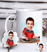 BK Gift Kişiye Özel Erkek DJ Karikatürlü Beyaz Kupa ve Anahtarlık Hediye Seti (Model 1)