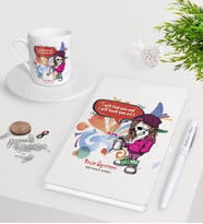 BK Gift Kişiye Özel Resim Öğretmeni Beyaz Defter Kalem Türk Kahvesi Fincanı Seti-2 (Model 1)