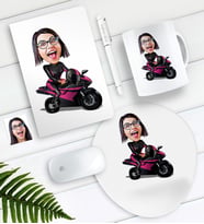 BK Gift Kişiye Özel Bayan Motorcu Karikatürlü Defter Kalem Kupa Mouse Pad Seti (Model 1)