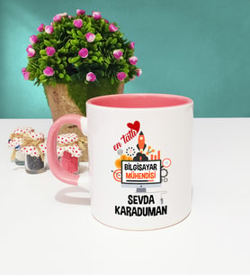 Mesajlı Bilgisayar Mühendisi Tasarımlı Kişiye Özel Bilgisayar Mühendisi Kupa Bardak Pembe
