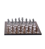 Orta Boy Metal İspanyol Satranç Takımı Antik ve Sedef Desenli MDF Ahşap Satranç Tahtası (37x37 cm.)
