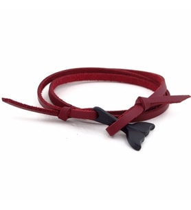 SİYAH METAL BALİNA KUYRUK BORDO DERİ ERKEK BİLEKLİK BT575