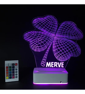 Sevgililer Günü Özel 3D Yonca Kalp Masaüstü Led Lamba