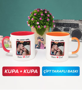 İkili Sevgiliye Sevgililer Günü Hediyesi 9 Kupa Bardak Kırmızı Turuncu