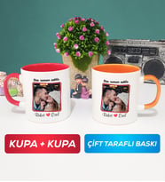 İkili Sevgiliye Sevgililer Günü Hediyesi 9 Kupa Bardak Kırmızı Turuncu