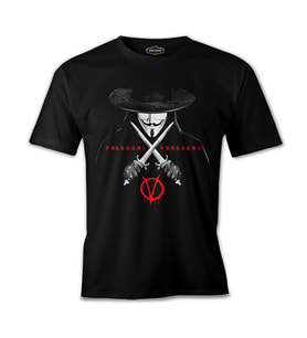 V for Vendetta - Freedom Siyah Erkek Tshirt