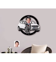 BK Gift Kişiye Özel Plakalı Erkek Ford Kuga Karikatürlü Ahşap Duvar Saati-1 (Beyaz)