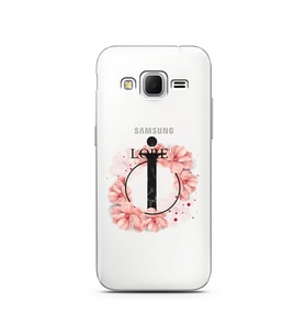 Pembe Çiçekli Harf Tasarım Süper Şeffaf Silikon Telefon Kılıfı Samsung Core Prim
