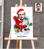 Kişiye Özel Yılbaşı Erkek Karikatürlü Ahşap Tablo 30x47 Model-9