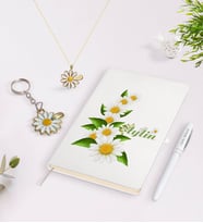 BK Gift Kişiye Özel İsimli Defter Kalem Gold Papatya Kolye ve Anahtarlık Seti-8 (Model 1)