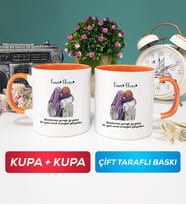 İkili Arkadaşa Hediye Yan Yana Kupa Bardak Turuncu
