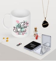 BK Gift Kişiye Özel Valide Sultan Kupa Ayna ve Siyah Mineli Kolye Seti-3 (Model 1)