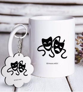 BK Gift Kişiye Özel Mesleki Tiyatro Sanatçısı Beyaz Kupa ve Anahtarlık Hediye Seti-1 (Model 1)