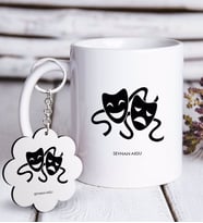 BK Gift Kişiye Özel Mesleki Tiyatro Sanatçısı Beyaz Kupa ve Anahtarlık Hediye Seti-1 (Model 1)