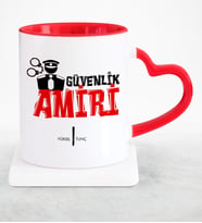 BK Gift Kişiye Özel Mesleki Güvenlik Amiri Kırmızı Kalpli Kupa Bardak