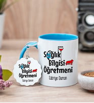 Sağlık Bilgisi Öğretmeni Mavi Kupa Bardak Ve Anahtarlık Set