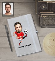 Kişiye Özel Futbolcu Karikatürlü Gri Defter Kalem Hediye Seti  Bay-3