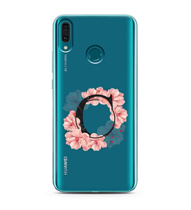 Pembe Çiçekli Harf Tasarım Süper Şeffaf Silikon Telefon Kılıfı Huawei Y9 (2019) 
