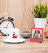 Ev Hanımı Türk Kahvesi Fincanı ve Kırmızı Mini Fotoğraf Çerçevesi