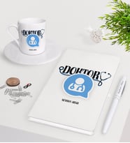 BK Gift Kişiye Özel Doktor Beyaz Defter Kalem Türk Kahvesi Fincanı Seti-11 (Model 1)