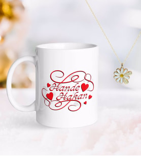 BK Gift Kişiye Özel Sevgililer Günü Kupa ve Çift İsimli Papatya Kolye-5 (Model 1)