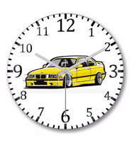 Bmw Stanced out E36 Yellow Duvar Saati Bombeli Gercek Cam