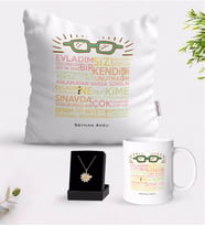BK Gift Kişiye Özel Öğretmen Sözleri Beyaz Kupa Yastık ve İsimli Papatya Kolye Hediye Seti-2 (Model 1)