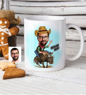 BK Gift Kişiye Özel Bay Rodeocu Karikatür Beyaz Kupa Bardak