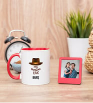 Awesome Dad Kırmızı Kupa Bardak ve Kırmızı Mini Fotoğraf Çerçevesi
