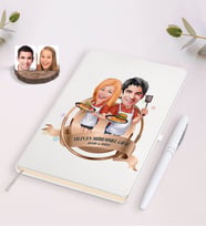 BK Gift Kişiye Özel Yılın En Mükemmel Çifti Karikatürlü Beyaz Defter ve Kalem Hediye Seti-57