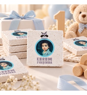 30 Adet Kişiye Özel Baskılı Doğal Taş Magnet 5x5cm Doğum Günü, Hoşgeldin Bebek (Beyaz)