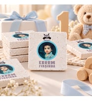 30 Adet Kişiye Özel Baskılı Doğal Taş Magnet 5x5cm Doğum Günü, Hoşgeldin Bebek (Beyaz)