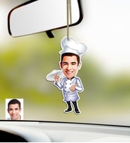 BK Gift Kişiye Özel Bay Chef Karikatürlü Ahşap Araba Dikiz Ayna Süsü-4 (Çok Renkli)